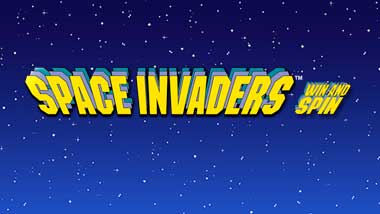 space, invaders, win, and spin slots game logo