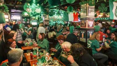 St. Patrick's Day Party Crowd at Restaurant