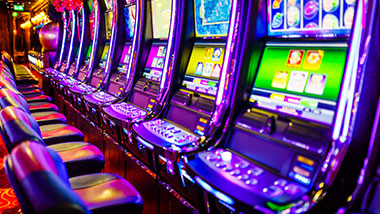 close up shot of colorful slot machine
